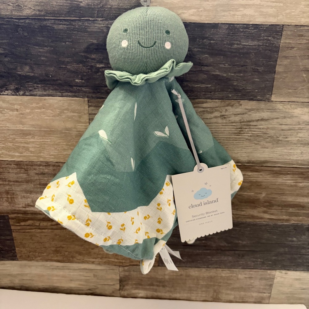 Cloud Island Green Floral Muslin Plush Security Blanket Lovey NWT